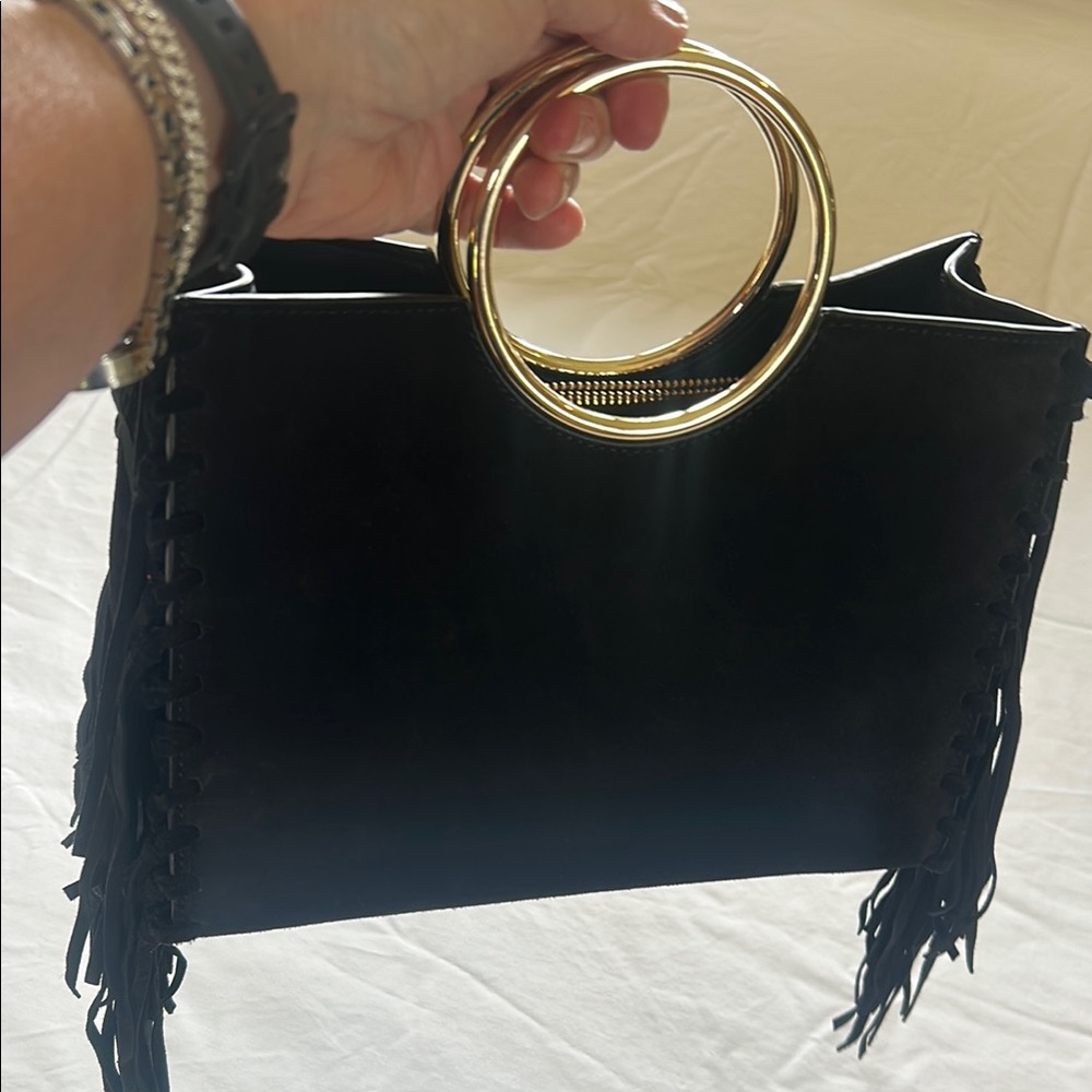 Kate Spade Black and Gold Wristlet with Fringe